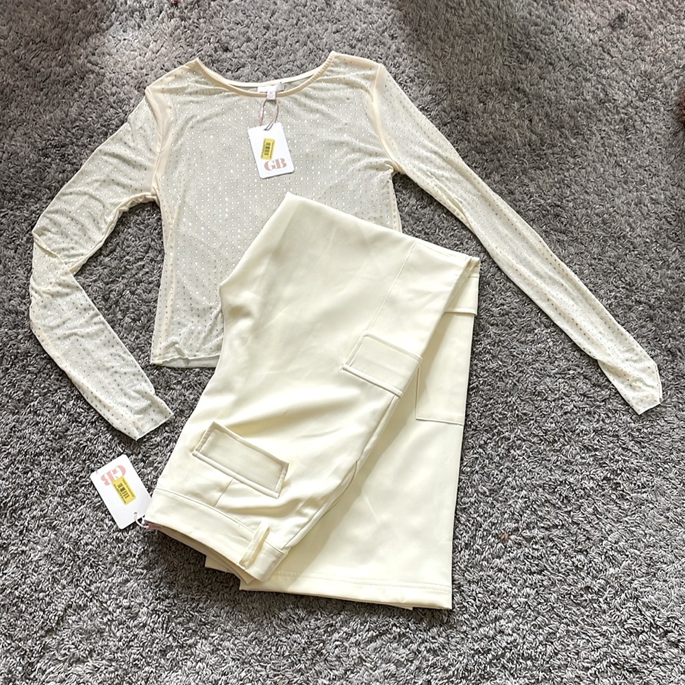 Yellow Wide-Leg Dress Pants and Rhinestone Top- Juniors